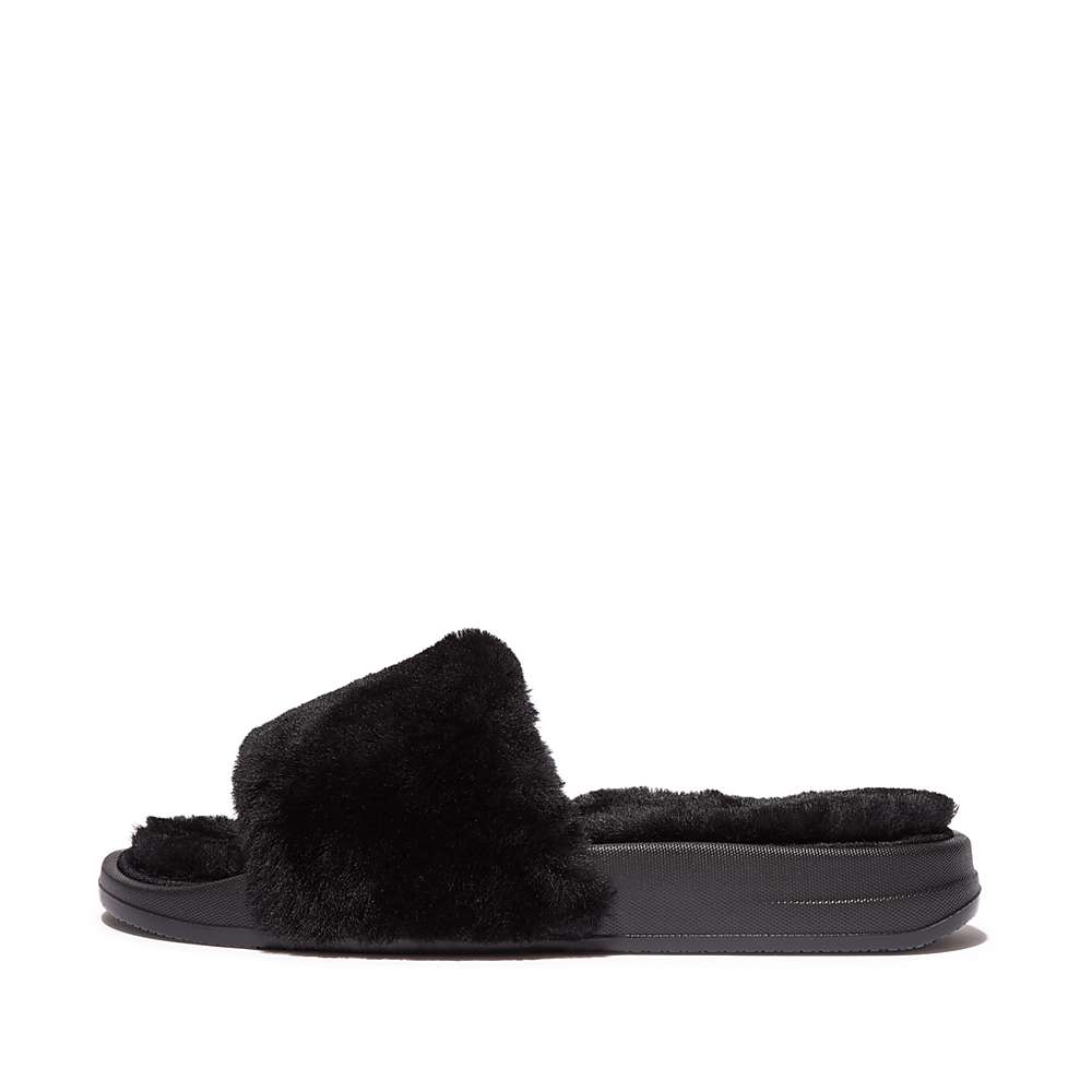 Fitflop IQUSHION Shearling Slippers Dames Zwart | PLD371062