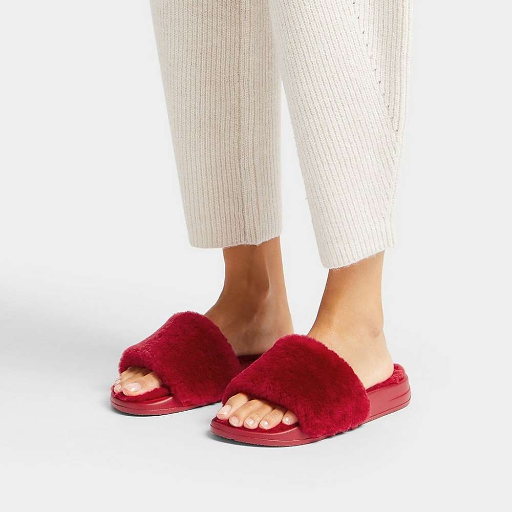 Fitflop IQUSHION Shearling Slippers Dames Rood | UXS365780