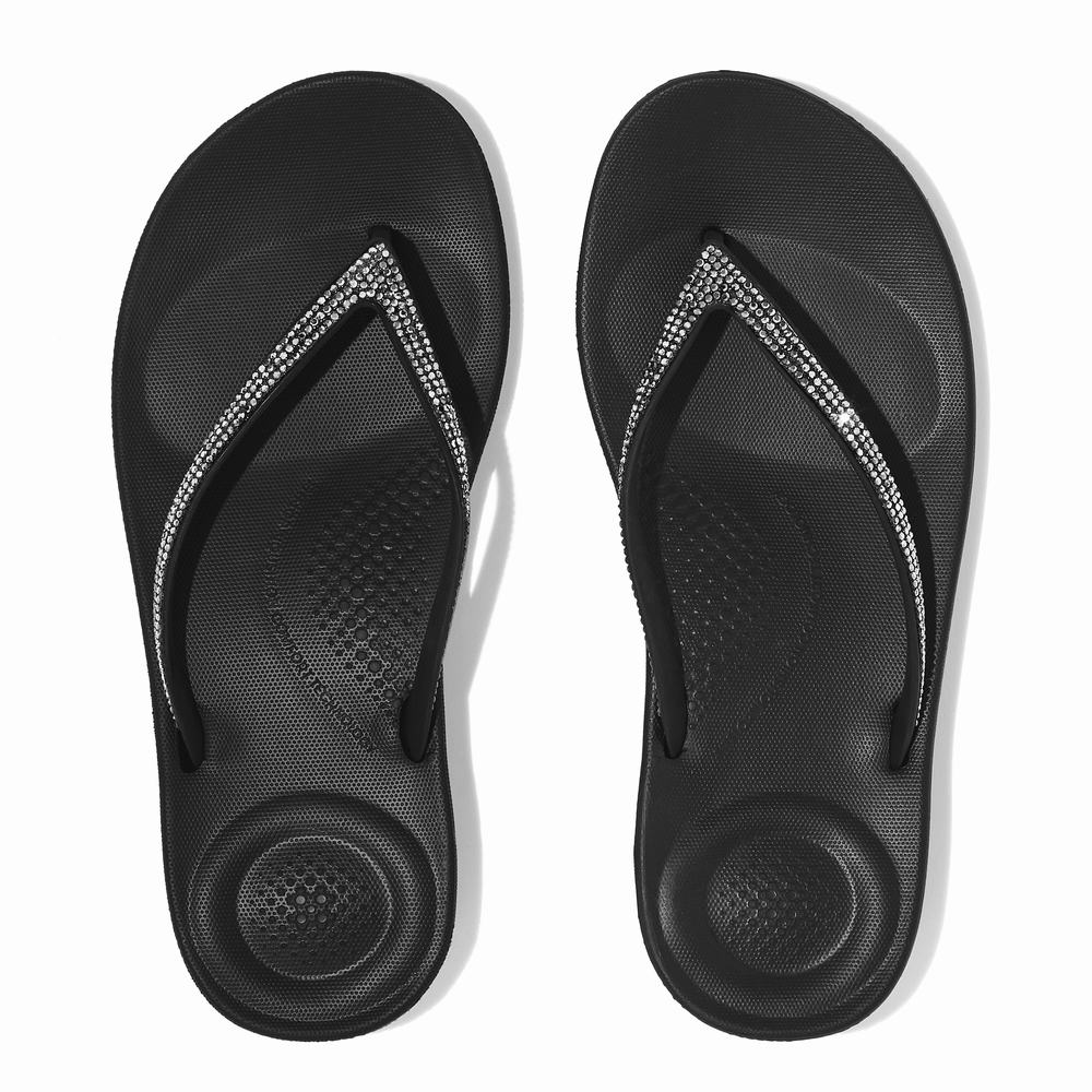 Fitflop IQUSHION Sparkle Ergonomic Teenslippers Dames Zwart | NSI574021