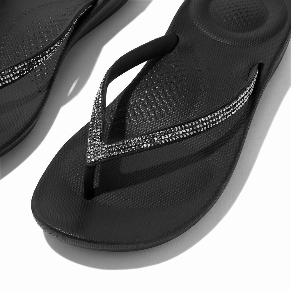 Fitflop IQUSHION Sparkle Ergonomic Teenslippers Dames Zwart | NSI574021