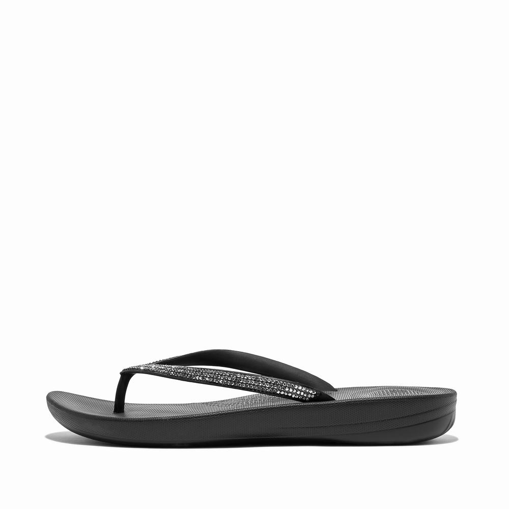 Fitflop IQUSHION Sparkle Ergonomic Teenslippers Dames Zwart | NSI574021