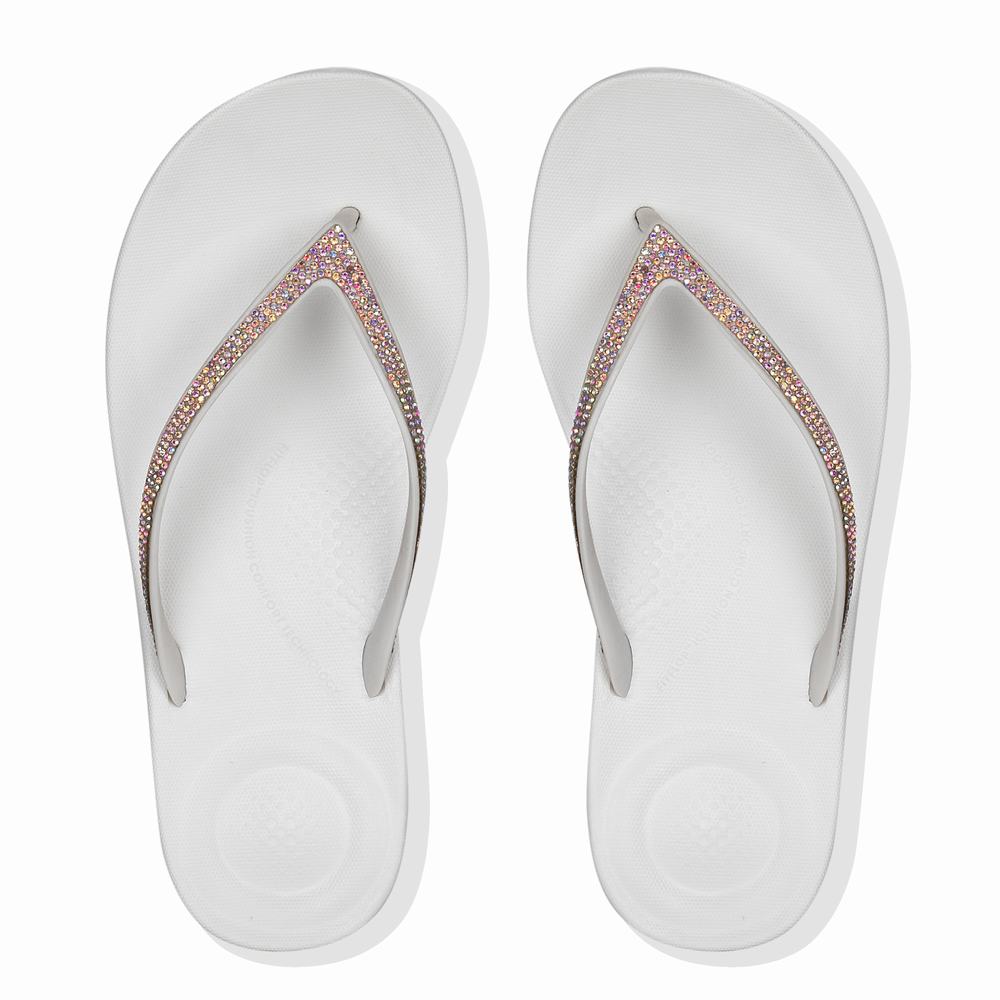 Fitflop IQUSHION Sparkle Ergonomic Teenslippers Dames Wit | PRK632984