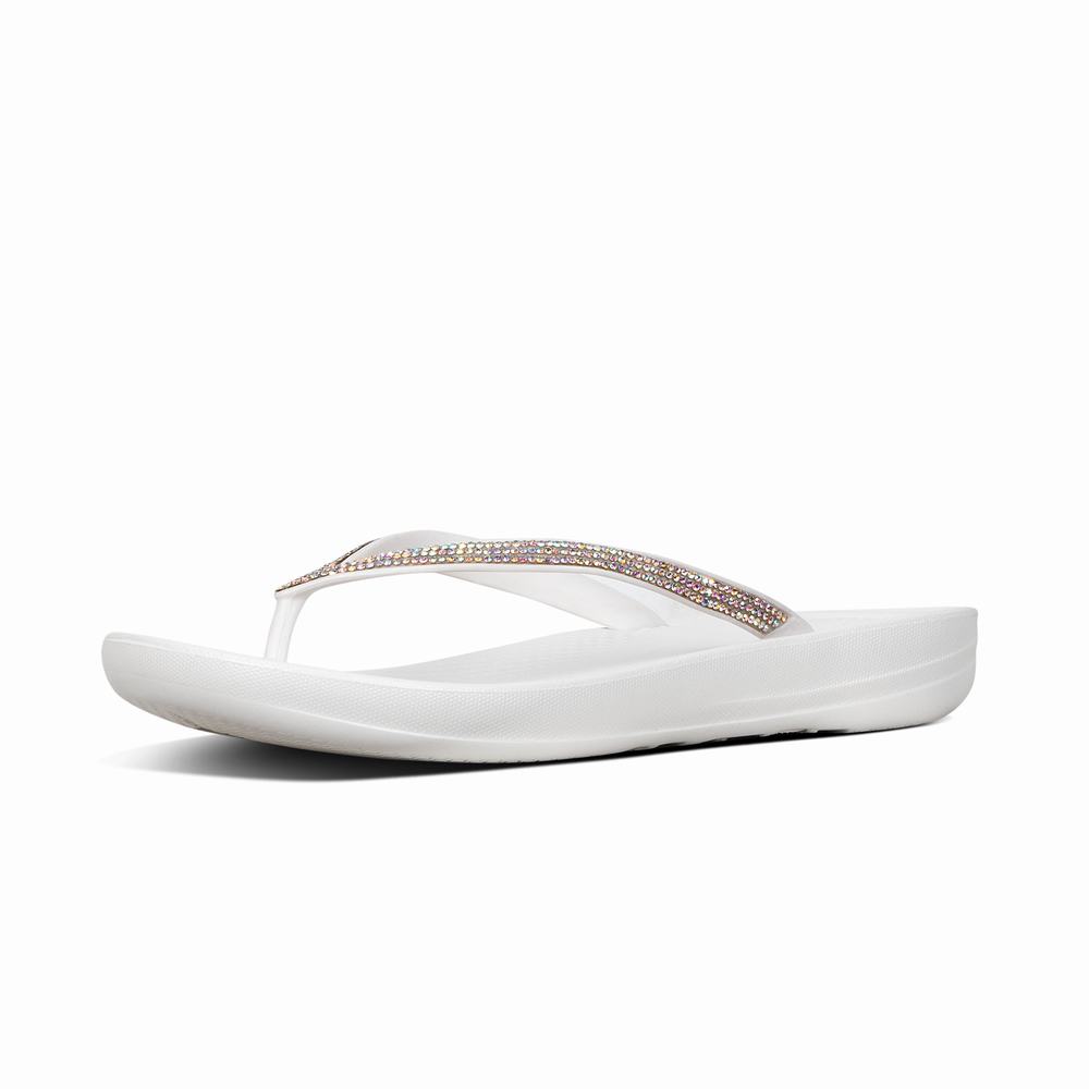 Fitflop IQUSHION Sparkle Ergonomic Teenslippers Dames Wit | PRK632984