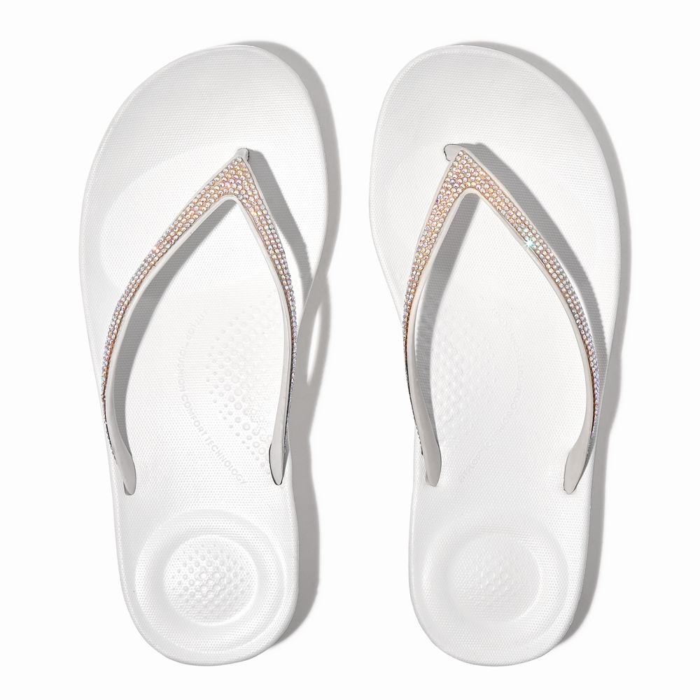 Fitflop IQUSHION Sparkle Ergonomic Teenslippers Dames Wit | PRK632984