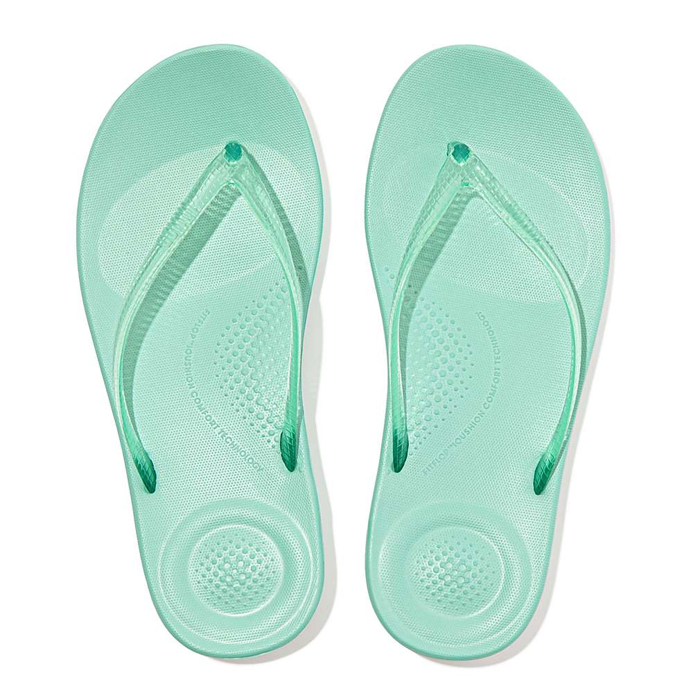 Fitflop IQUSHION Transparent Teenslippers Dames Groen | RHF547689