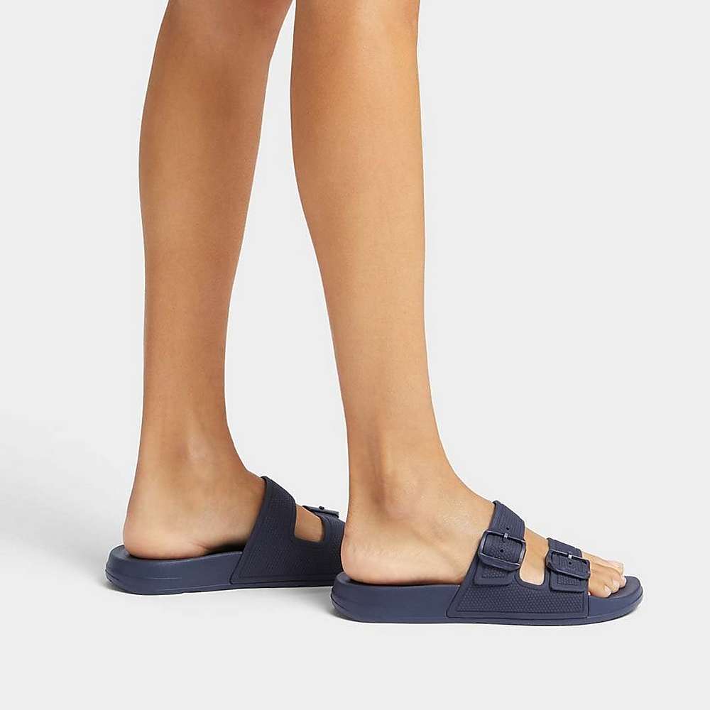 Fitflop IQUSHION Two-Bar Buckle Badslippers Dames Donkerblauw | BDG571683