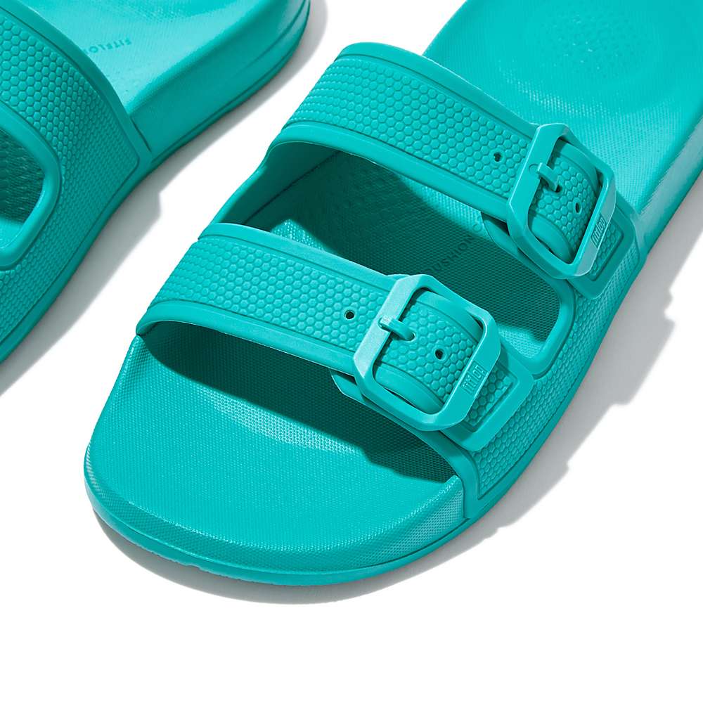 Fitflop IQUSHION Two-Bar Buckle Badslippers Dames Blauw | BFC915682