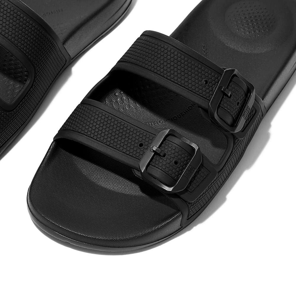 Fitflop IQUSHION Two-Bar Buckle Badslippers Dames Zwart | RAS035417