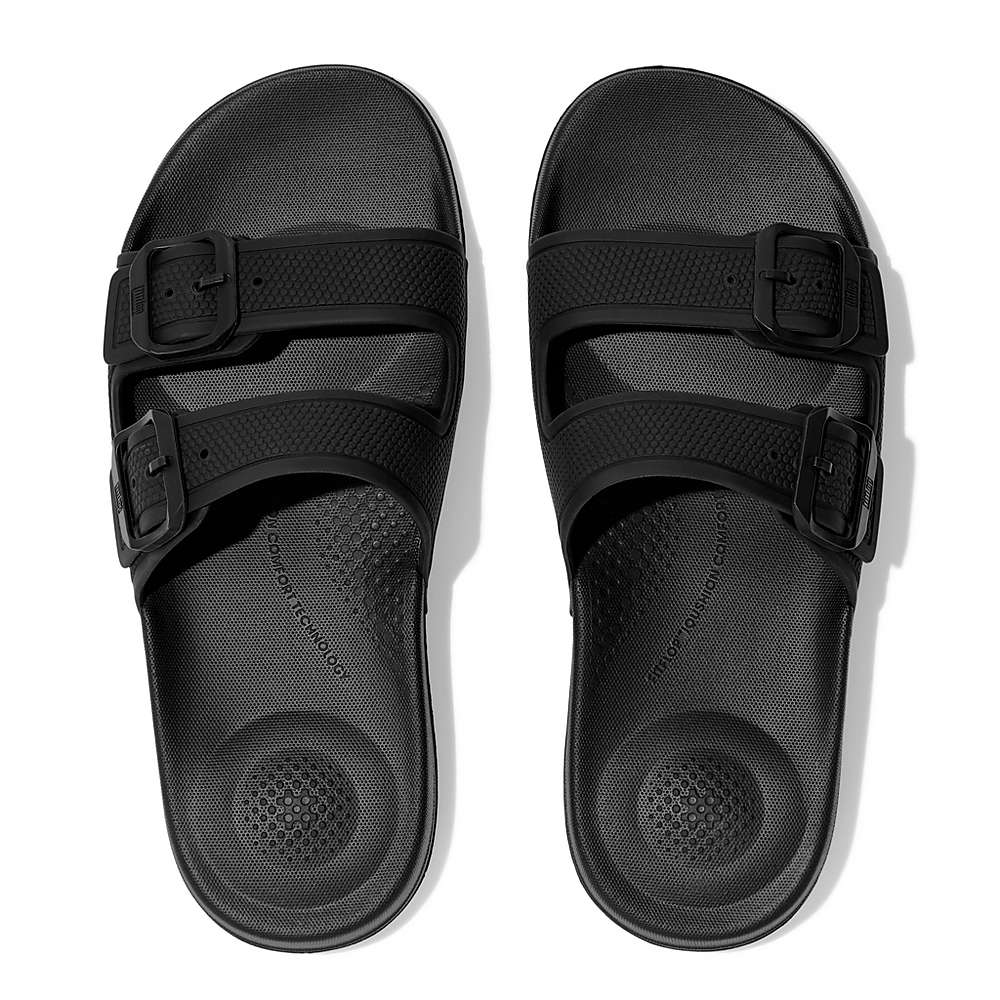 Fitflop IQUSHION Two-Bar Buckle Badslippers Dames Zwart | RAS035417