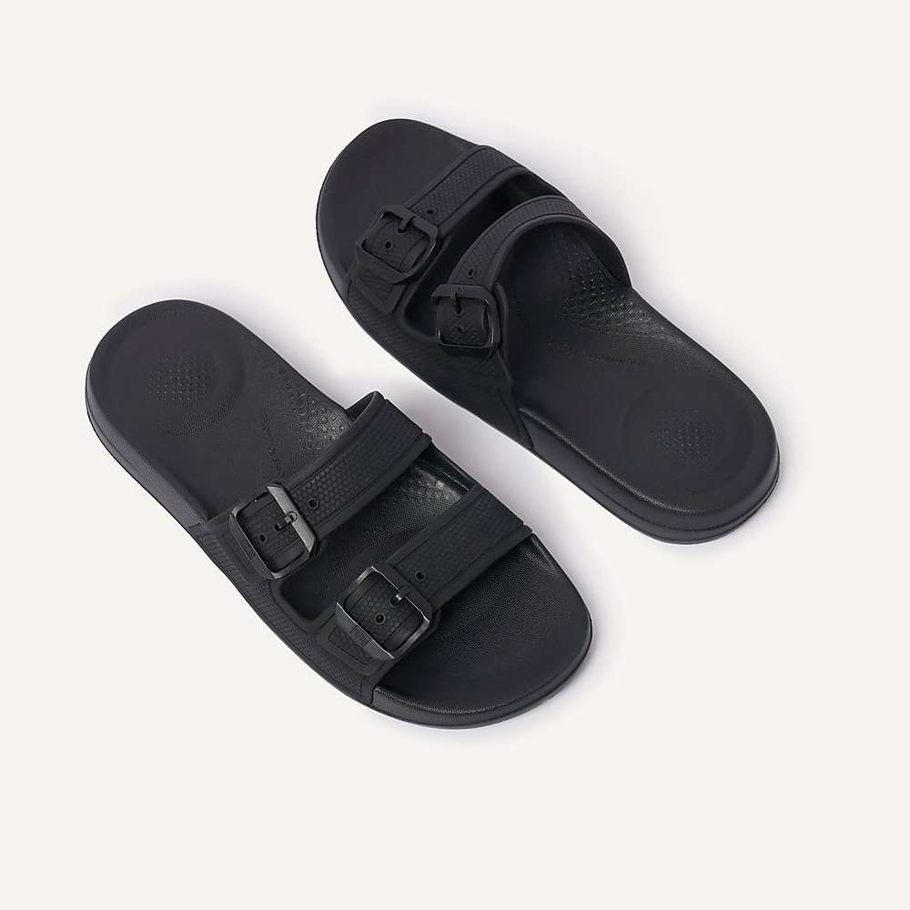 Fitflop IQUSHION Two-Bar Buckle Badslippers Dames Zwart | RAS035417