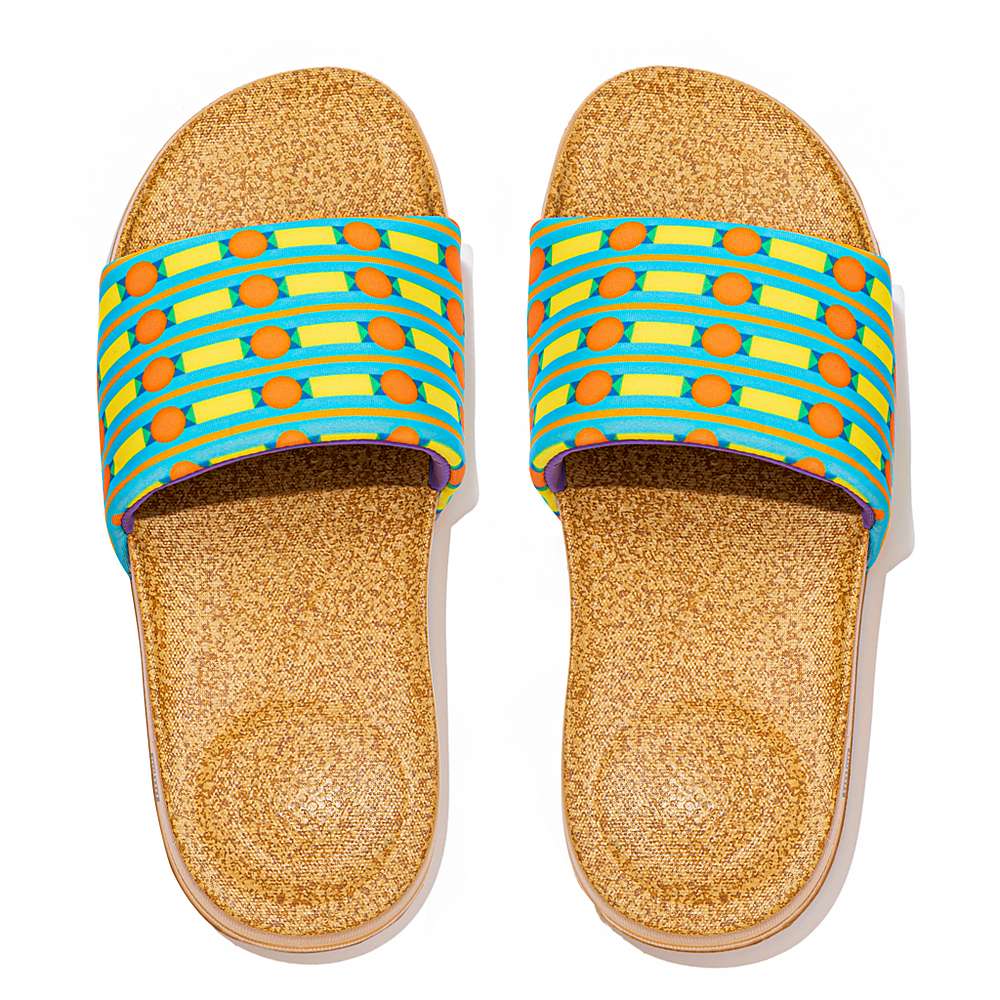 Fitflop IQUSHION X Yinka Ilori Water-Resistant Badslippers Dames Blauw Geel | EWB915406