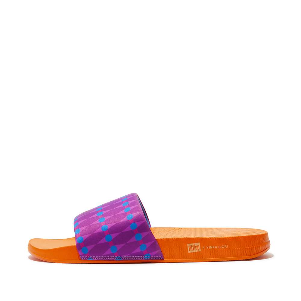 Fitflop IQUSHION X Yinka Ilori Water-Resistant Badslippers Heren Paars Blauw | RUM047315