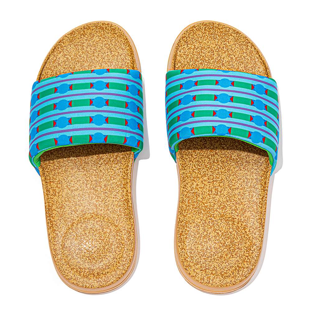 Fitflop IQUSHION X Yinka Ilori Water-Resistant Badslippers Dames Blauw Groen | XCP042813