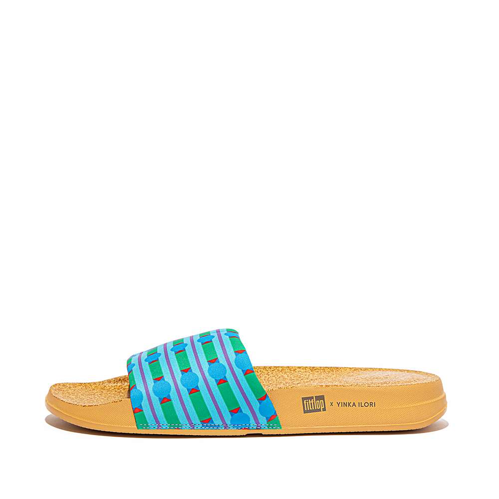 Fitflop IQUSHION X Yinka Ilori Water-Resistant Badslippers Dames Blauw Groen | XCP042813