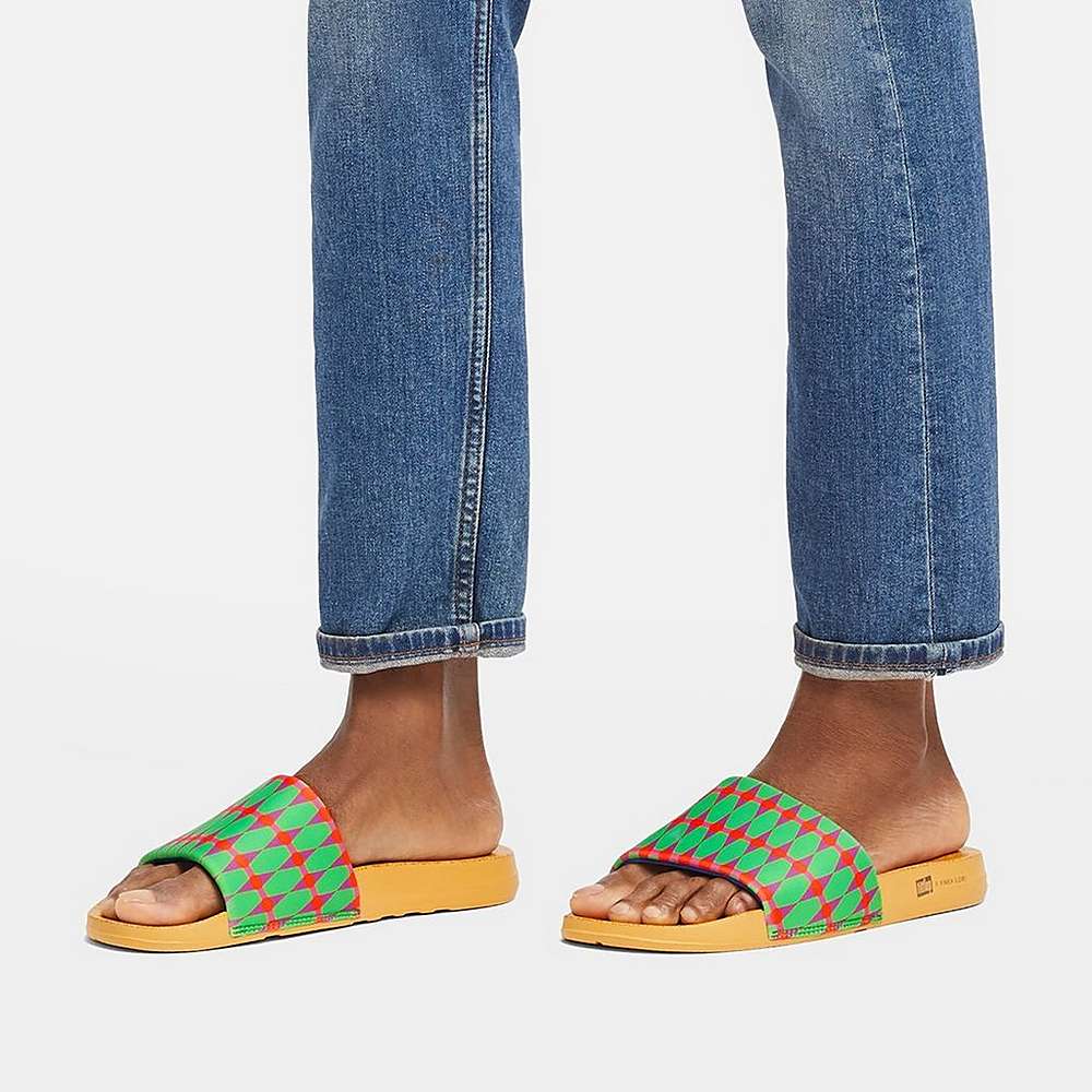 Fitflop IQUSHION X Yinka Ilori Water-Resistant Badslippers Heren Groen Rood | YLD956012