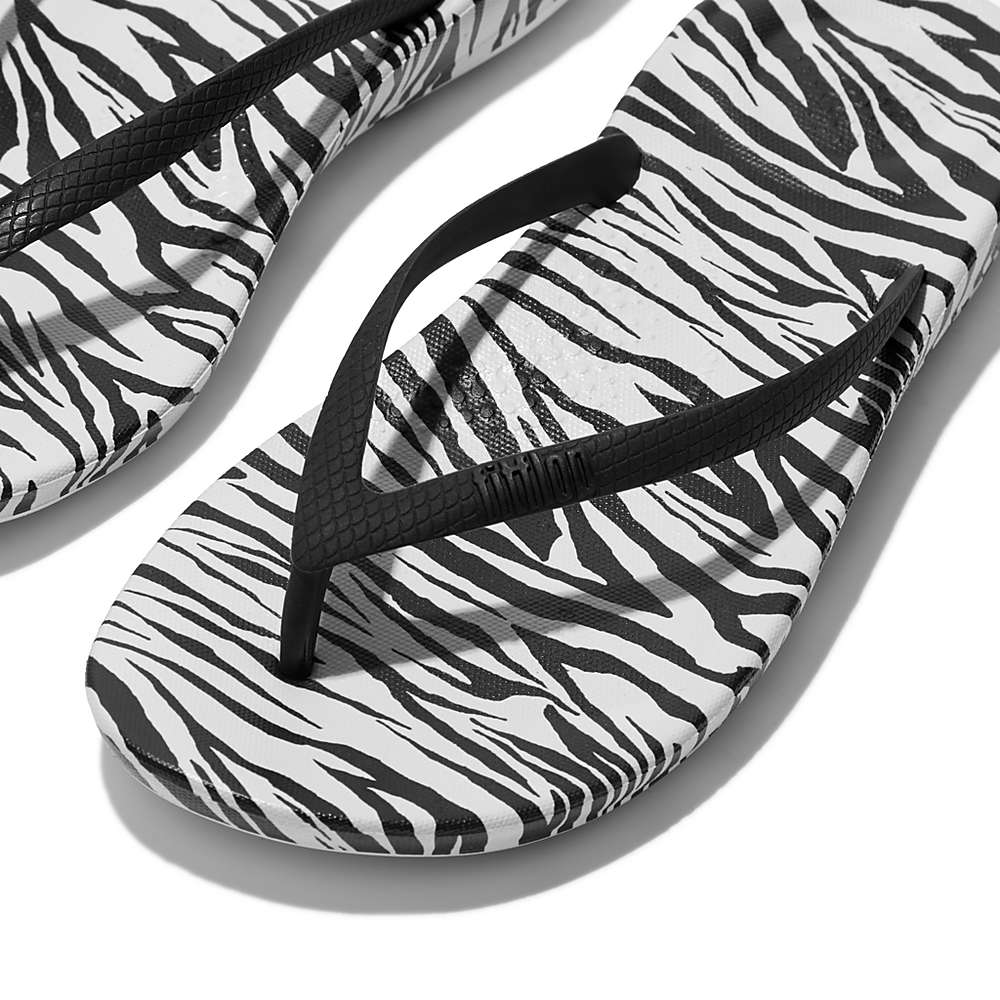 Fitflop IQUSHION Zebra Print Ergonomic Teenslippers Dames Zwart Wit | ZSB912306