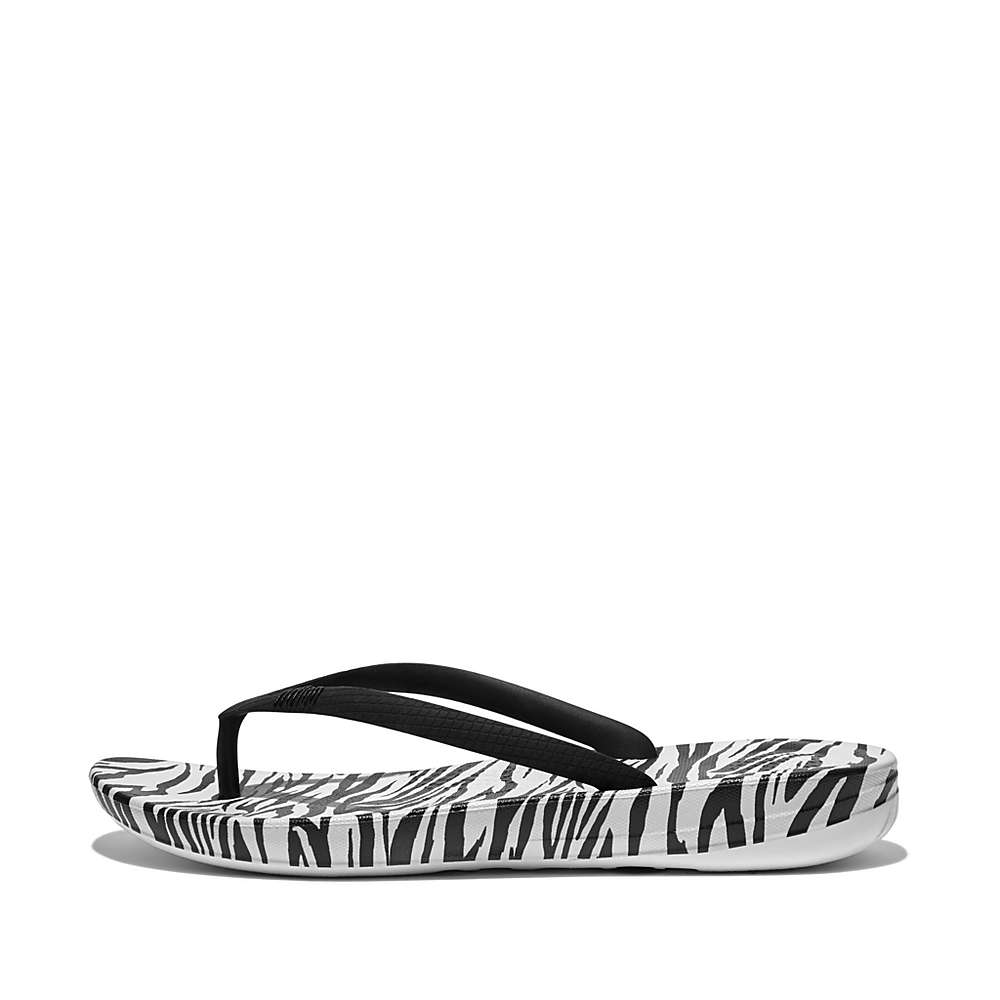 Fitflop IQUSHION Zebra Print Ergonomic Teenslippers Dames Zwart Wit | ZSB912306