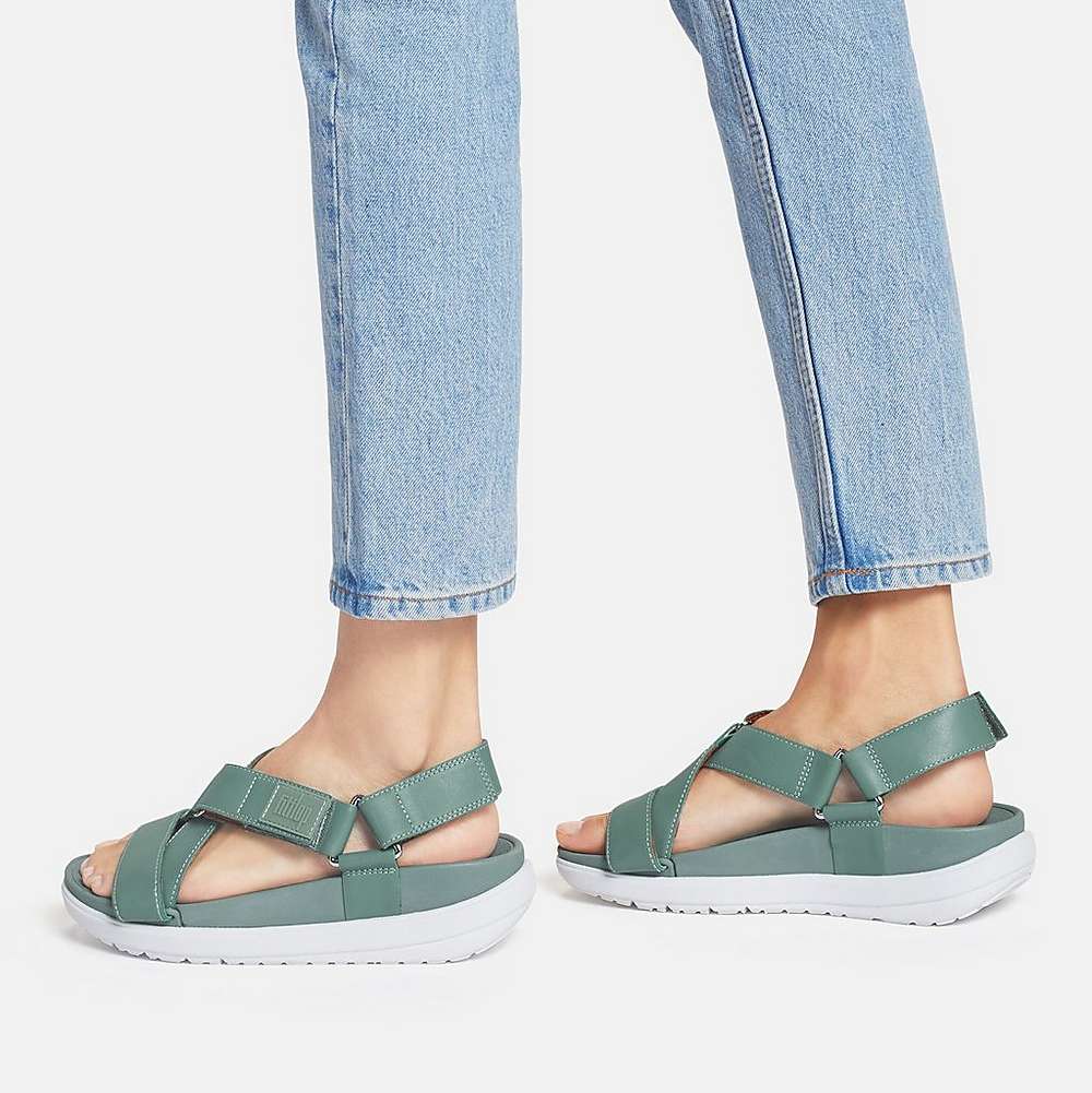 Fitflop LOOSH Leather Cross-Strap Sandalen Dames Groen | PYQ653917