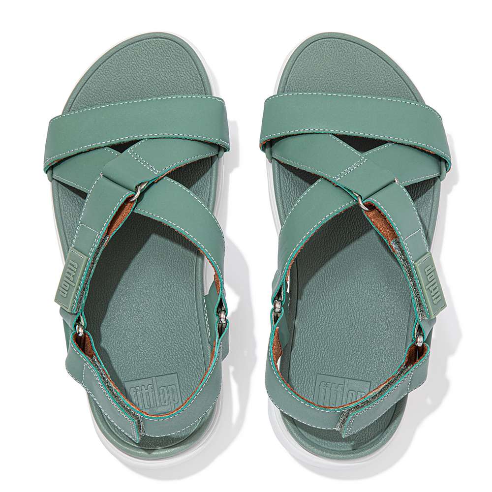 Fitflop LOOSH Leather Cross-Strap Sandalen Dames Groen | PYQ653917