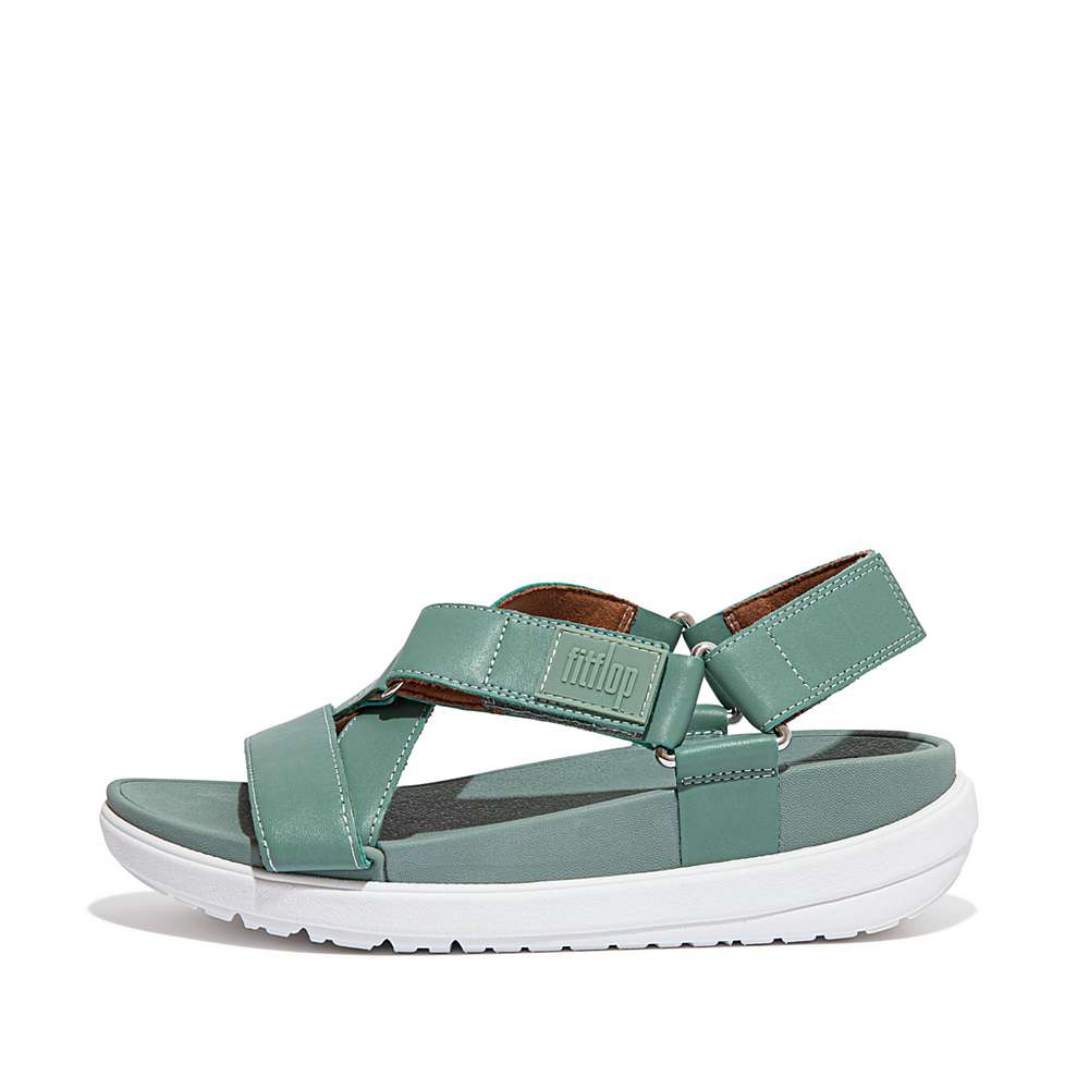 Fitflop LOOSH Leather Cross-Strap Sandalen Dames Groen | PYQ653917