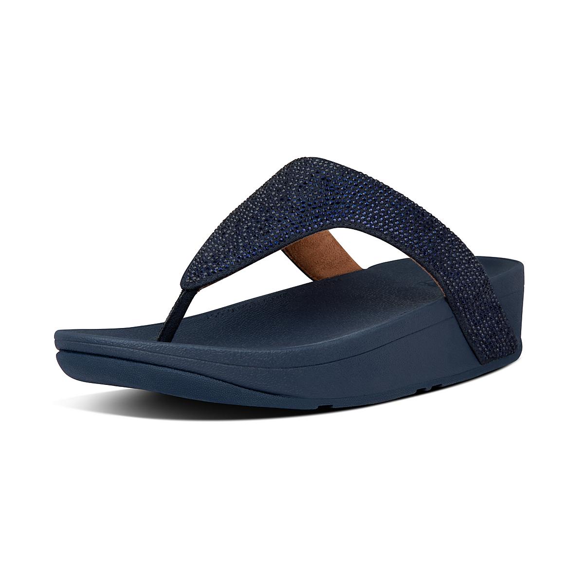 Fitflop LOTTIE Shimmercrystal Toe-Post Sandalen Dames Donkerblauw | HNS125384