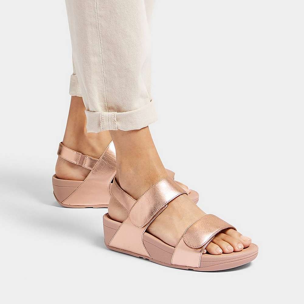 Fitflop LULU Adjustable Leather Sandalen Dames Roze Goud | DBG756108