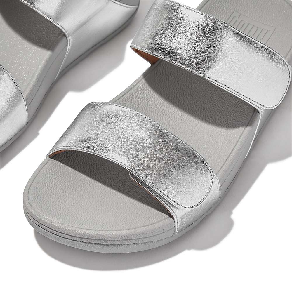 Fitflop LULU Adjustable Leather Slides Sandalen Dames Zilver | AKG492576