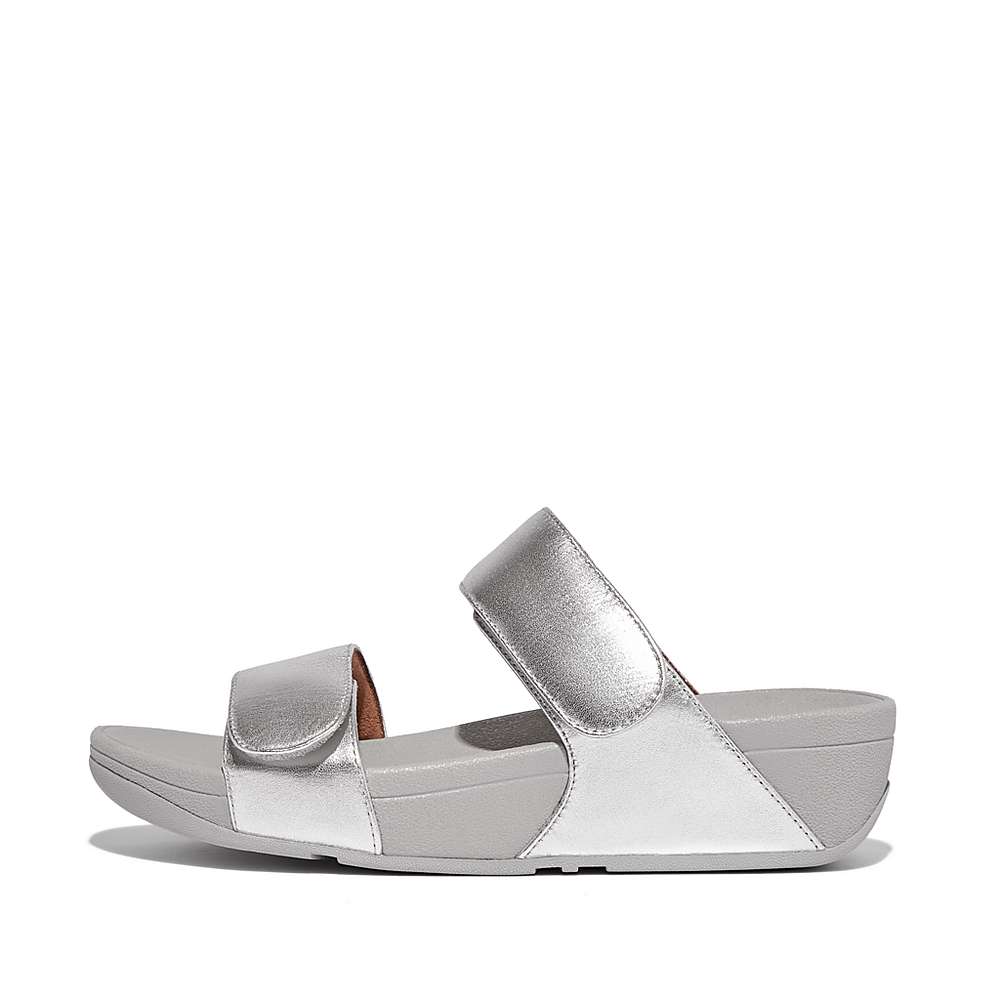 Fitflop LULU Adjustable Leather Slides Sandalen Dames Zilver | AKG492576