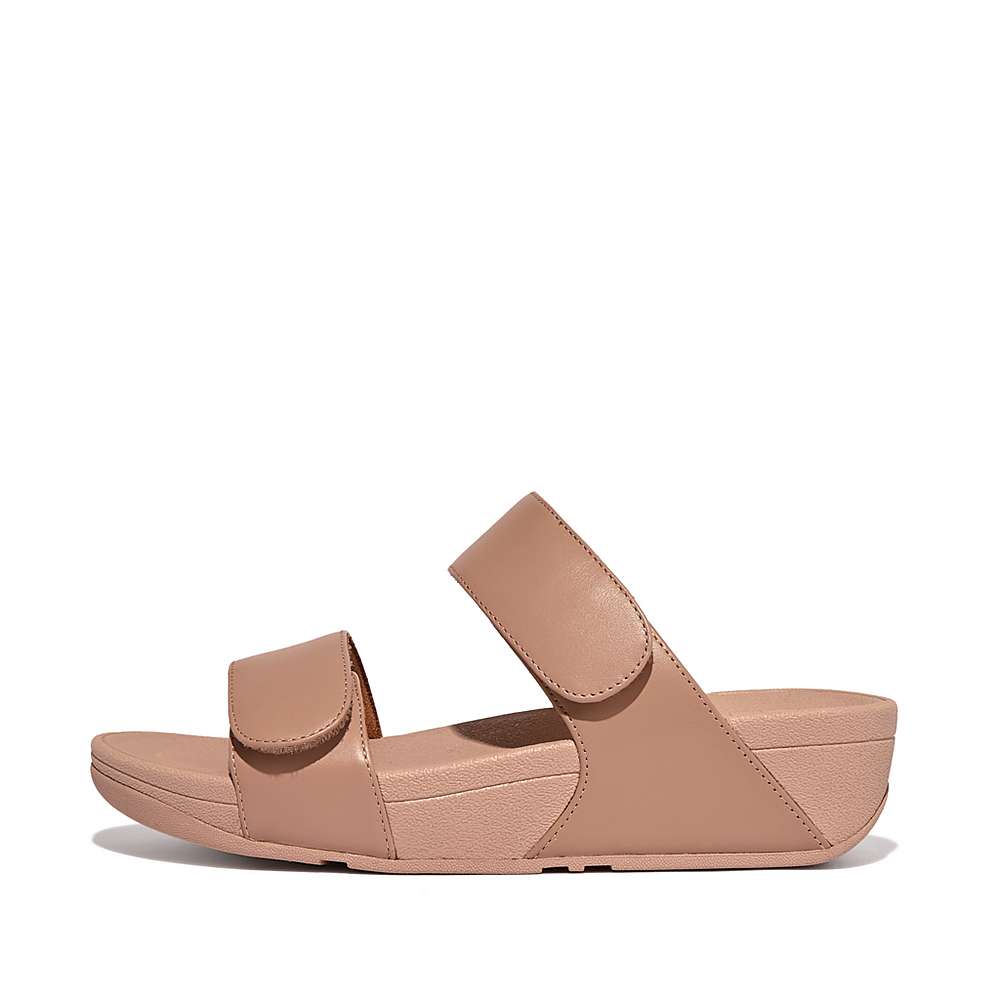 Fitflop LULU Adjustable Leather Slides Sandalen Dames Beige | BZQ674591