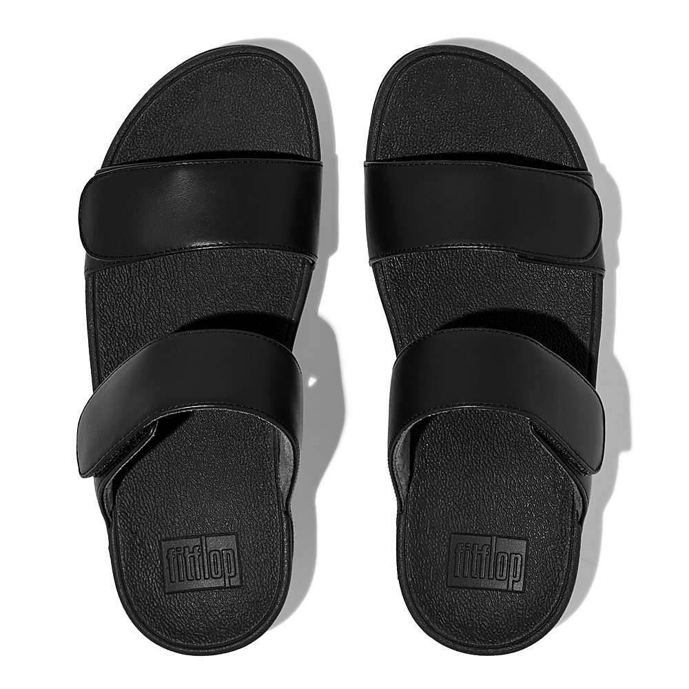 Fitflop LULU Adjustable Leather Slides Sandalen Dames Zwart | DXP390128