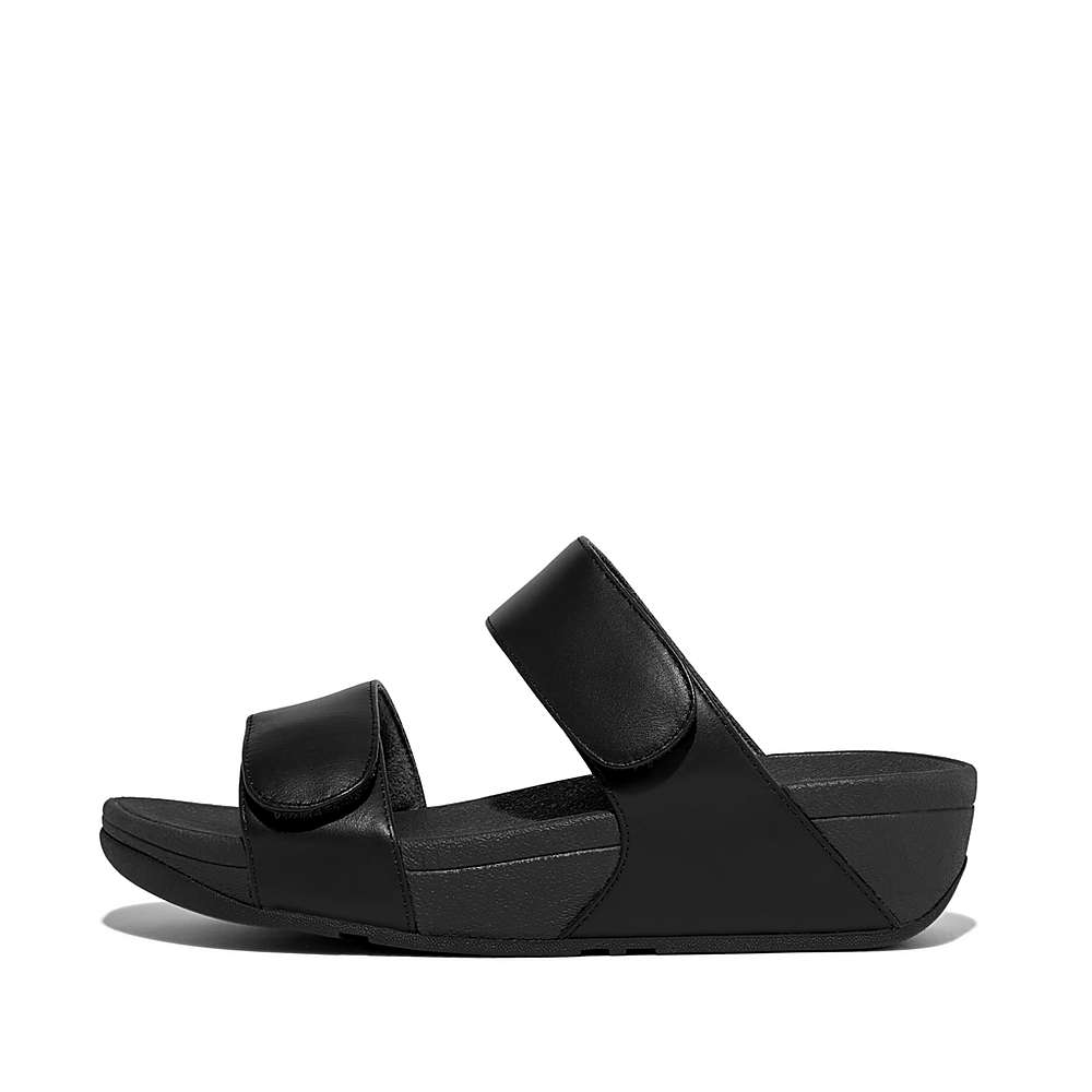 Fitflop LULU Adjustable Leather Slides Sandalen Dames Zwart | DXP390128