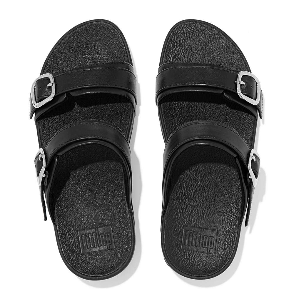 Fitflop LULU Adjustable Leather Slides Sandalen Dames Zwart | GAE803172