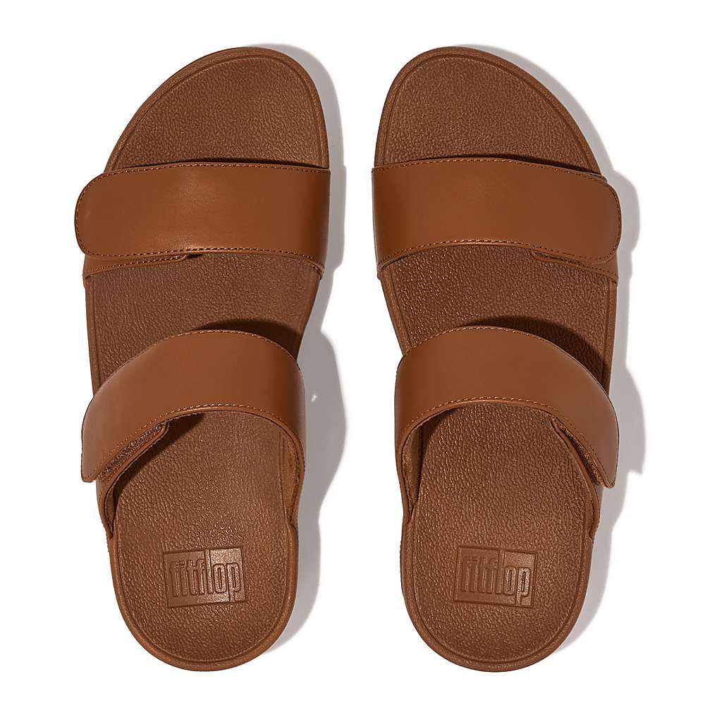 Fitflop LULU Adjustable Leather Slides Sandalen Dames Lichtbruin | KBN629145