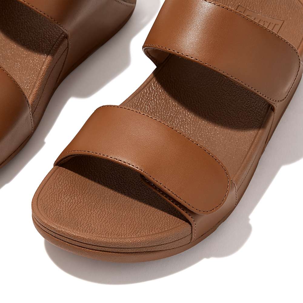 Fitflop LULU Adjustable Leather Slides Sandalen Dames Lichtbruin | KBN629145