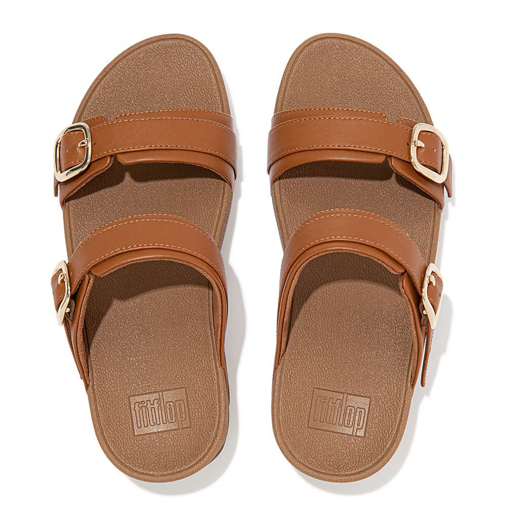 Fitflop LULU Adjustable Leather Slides Sandalen Dames Lichtbruin | KRX632014