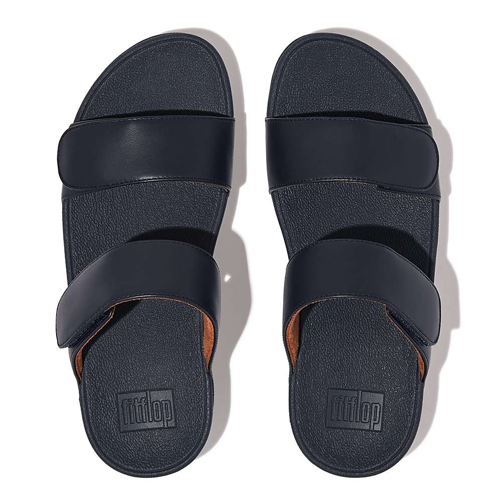 Fitflop LULU Adjustable Leather Slides Sandalen Dames Donkerblauw | MUS247063