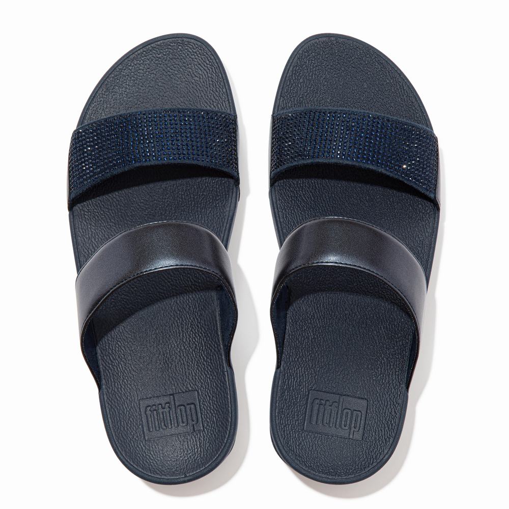 Fitflop LULU Crystal Slides Sandalen Dames Donkerblauw | RCV957601