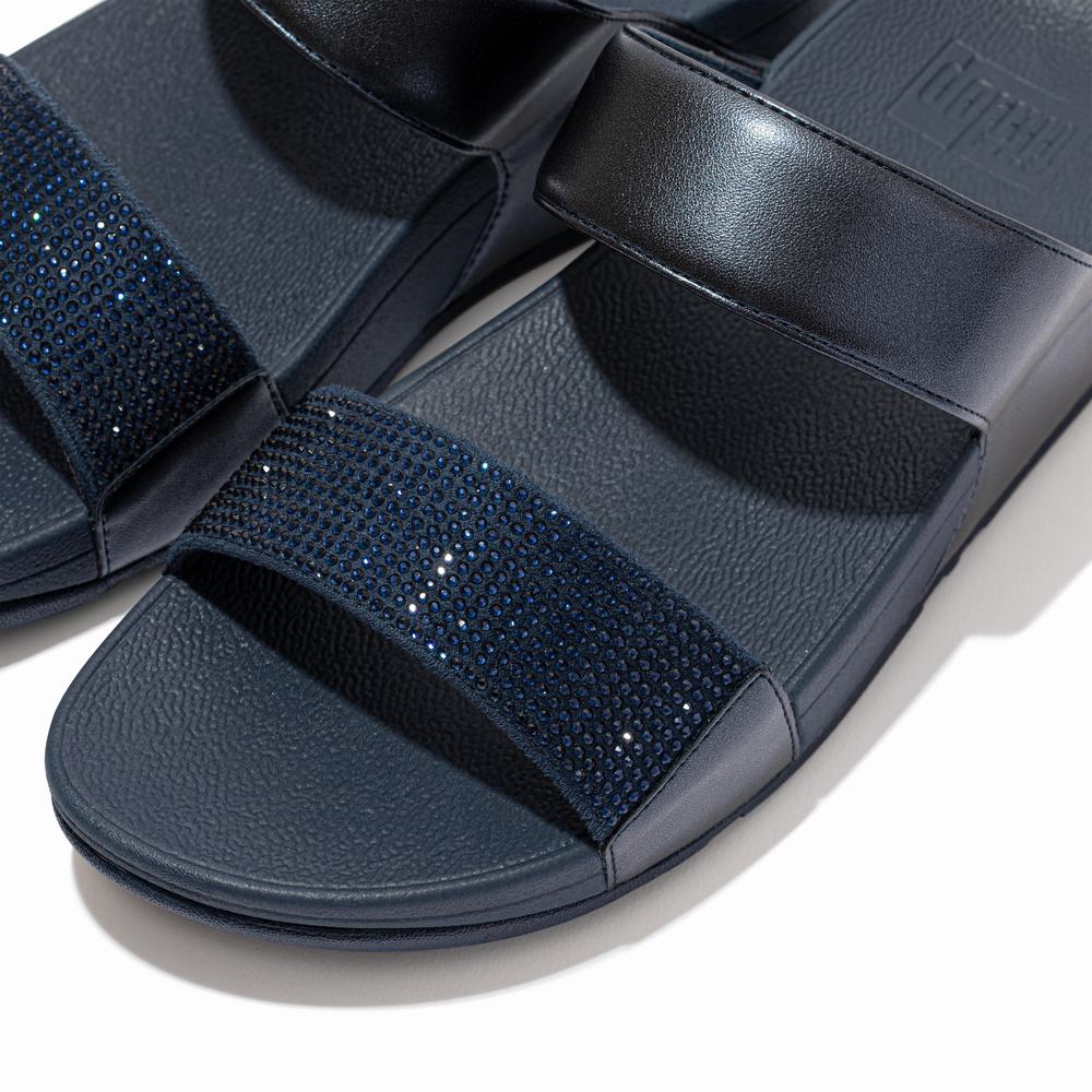 Fitflop LULU Crystal Slides Sandalen Dames Donkerblauw | RCV957601