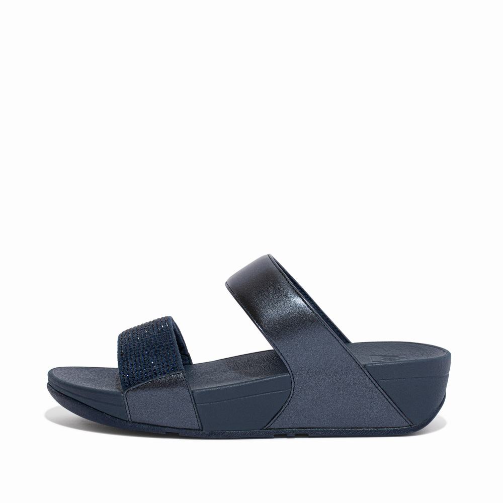 Fitflop LULU Crystal Slides Sandalen Dames Donkerblauw | RCV957601