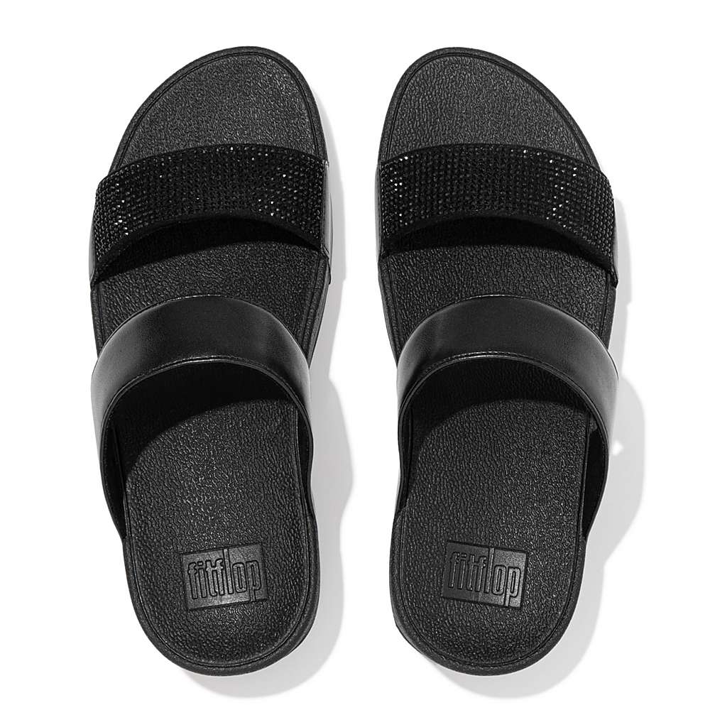 Fitflop LULU Crystal Slides Sandalen Dames Zwart | TOK492870