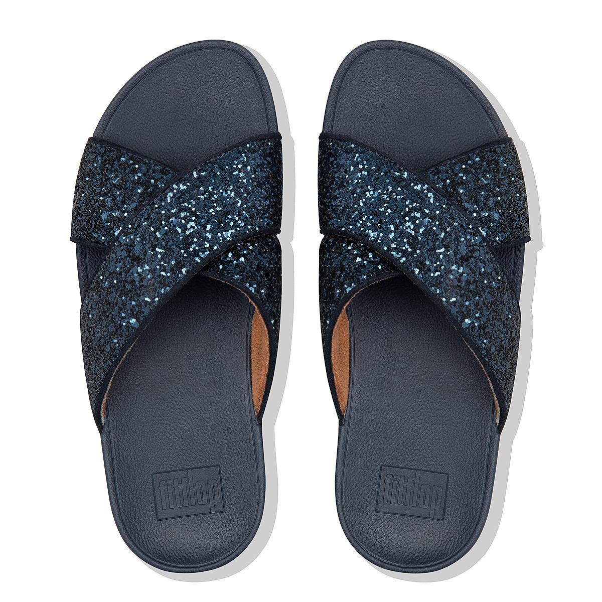 Fitflop LULU Glitter Cross Slides Sandalen Dames Donkerblauw | HAI062951