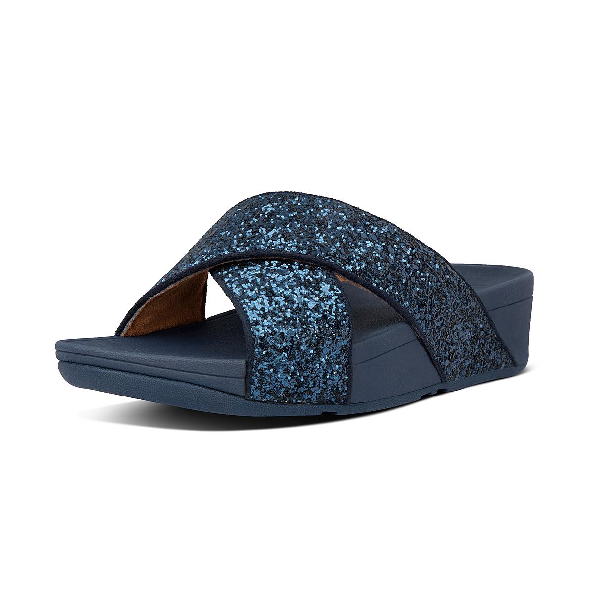 Fitflop LULU Glitter Cross Slides Sandalen Dames Donkerblauw | HAI062951