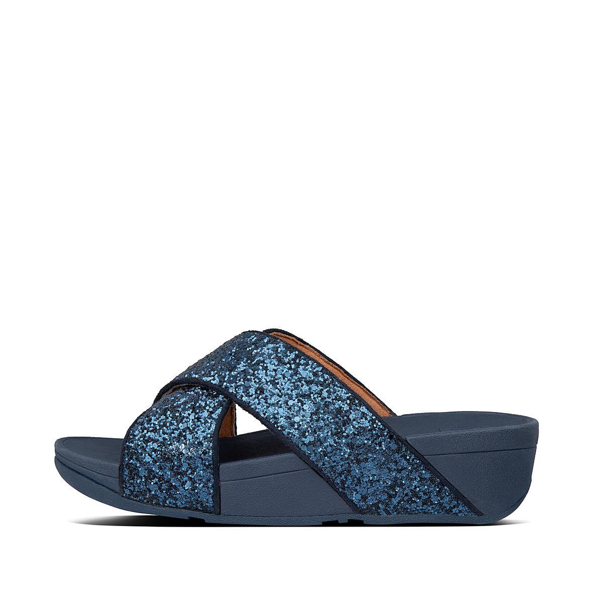 Fitflop LULU Glitter Cross Slides Sandalen Dames Donkerblauw | HAI062951