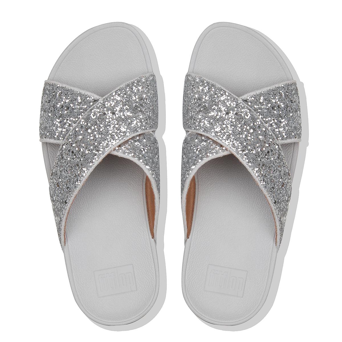 Fitflop LULU Glitter Cross Slides Sandalen Dames Zilver | IZA692375