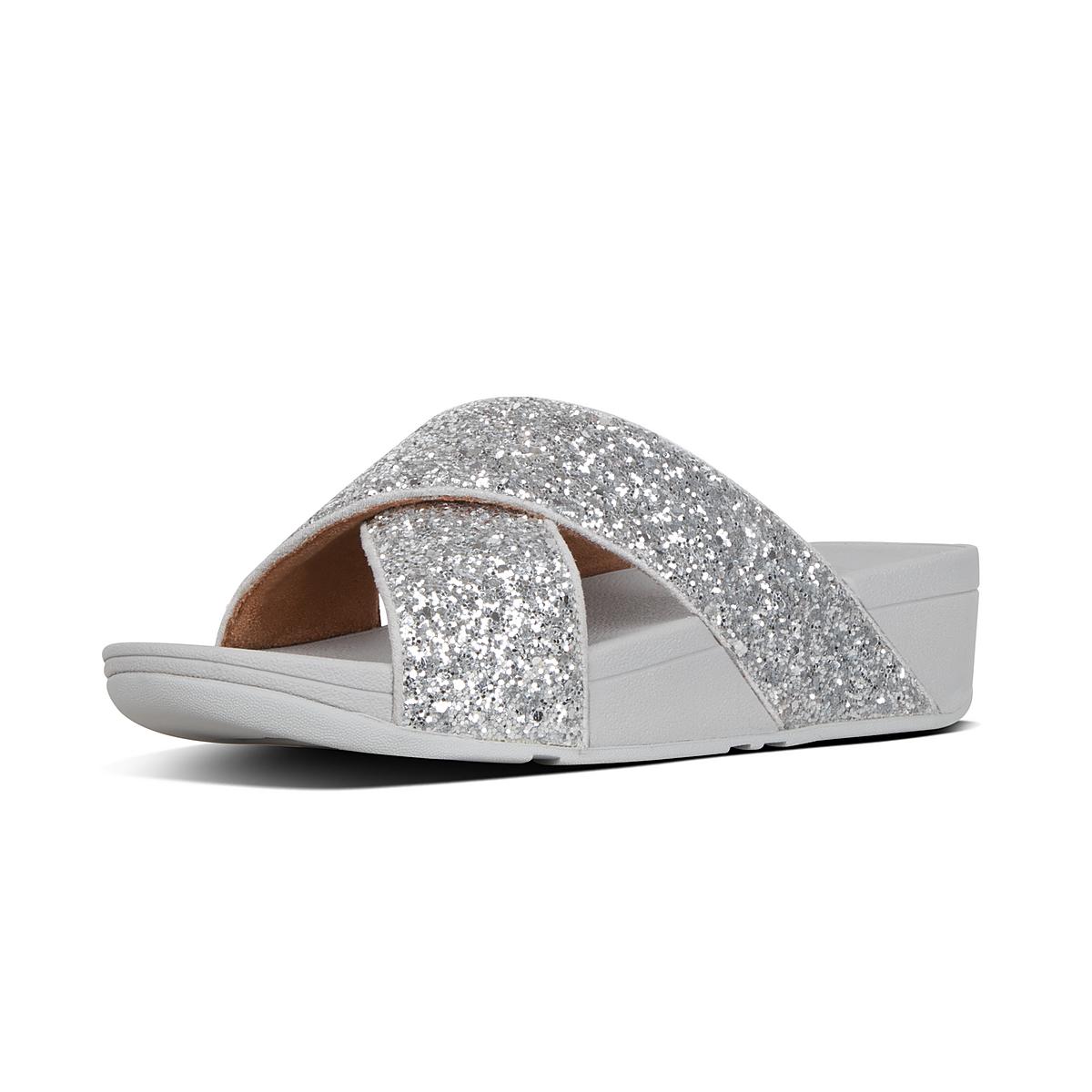 Fitflop LULU Glitter Cross Slides Sandalen Dames Zilver | IZA692375