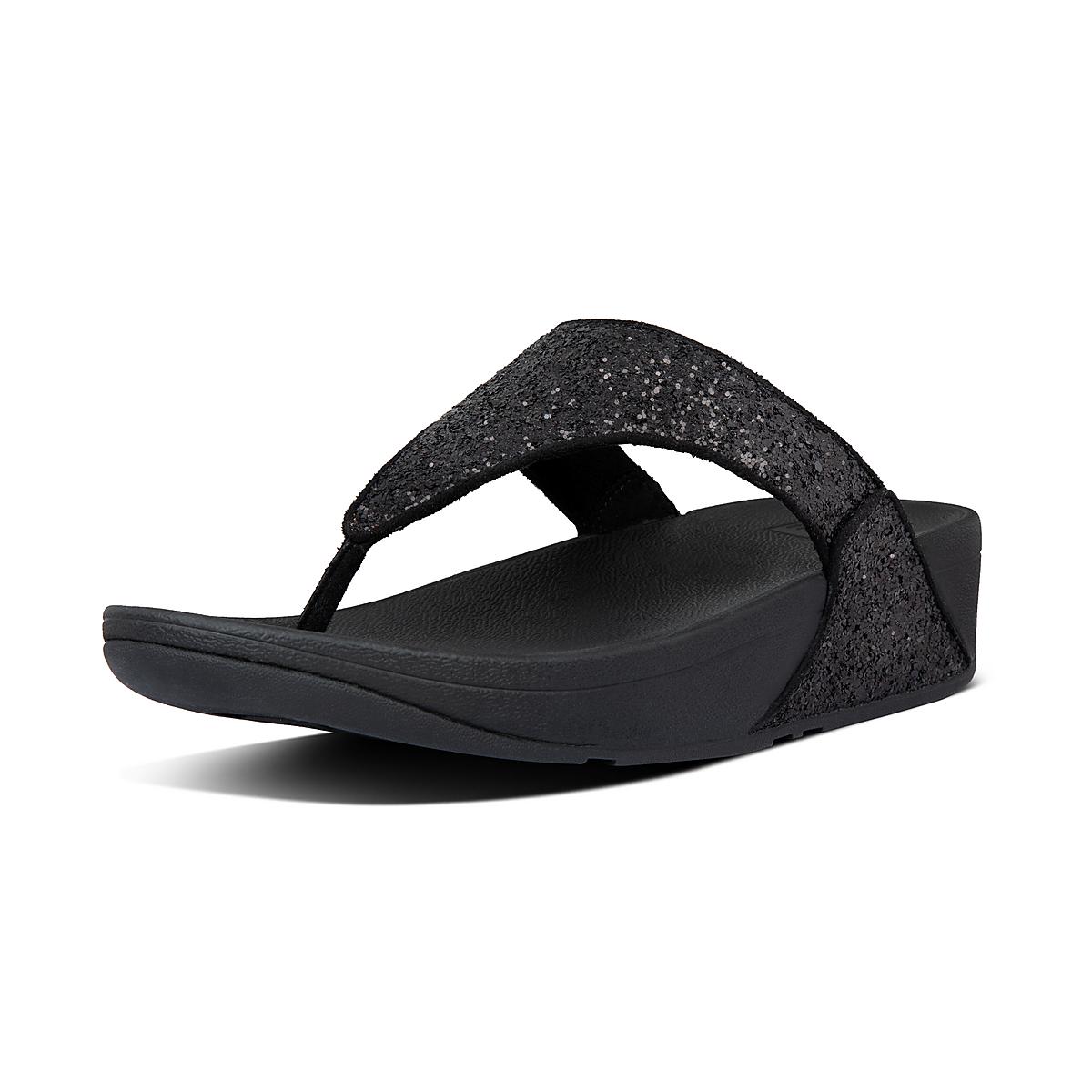 Fitflop LULU Glitter Toe-Post Sandalen Dames Zwart | QJL460581