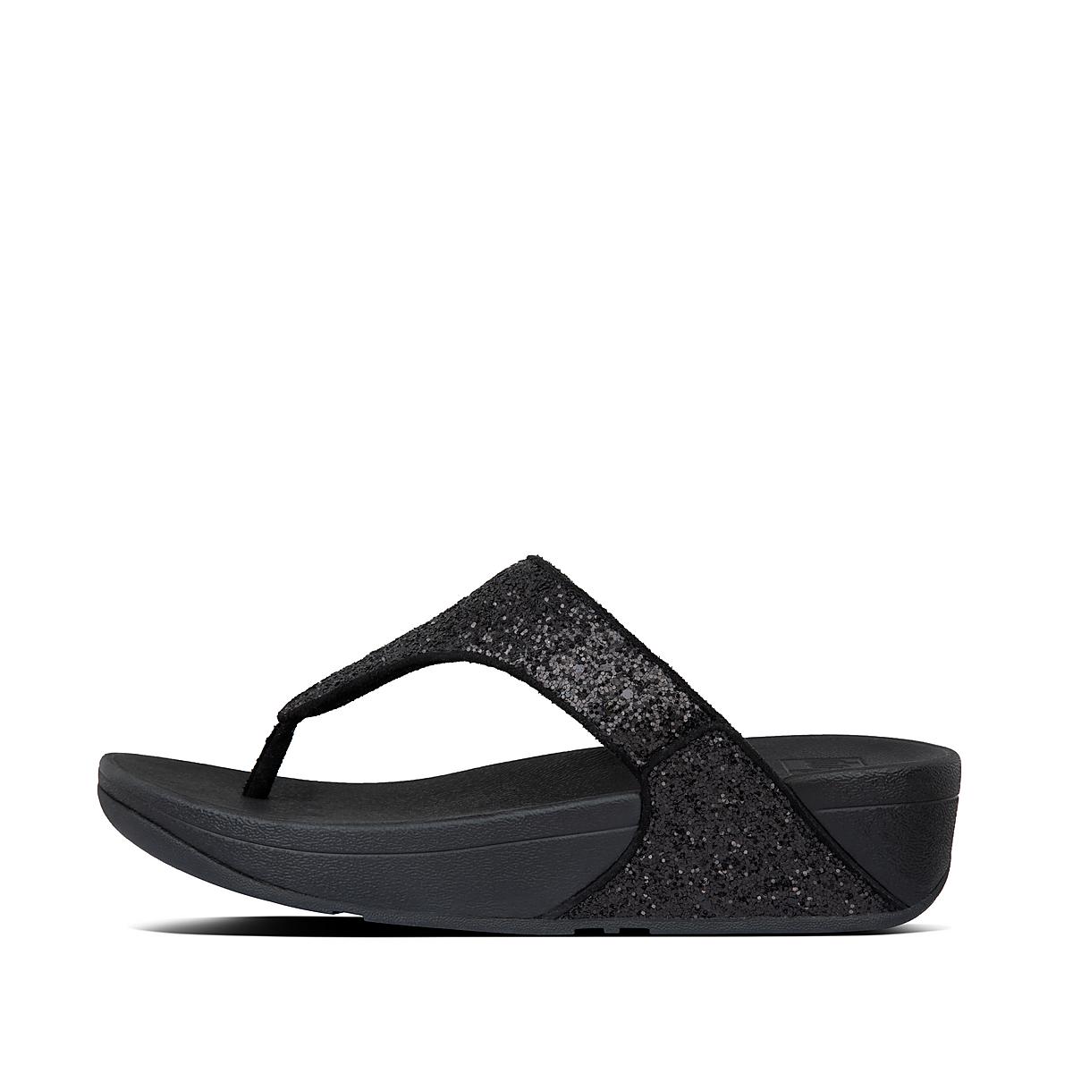 Fitflop LULU Glitter Toe-Post Sandalen Dames Zwart | QJL460581