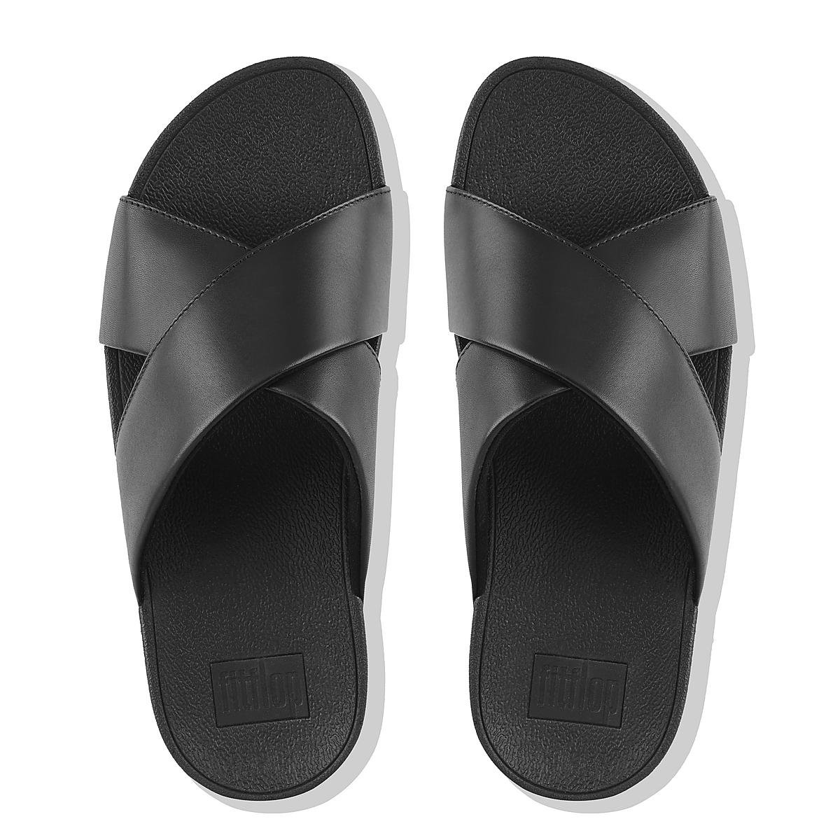 Fitflop LULU Leather Cross Slides Sandalen Dames Zwart | GIZ094312