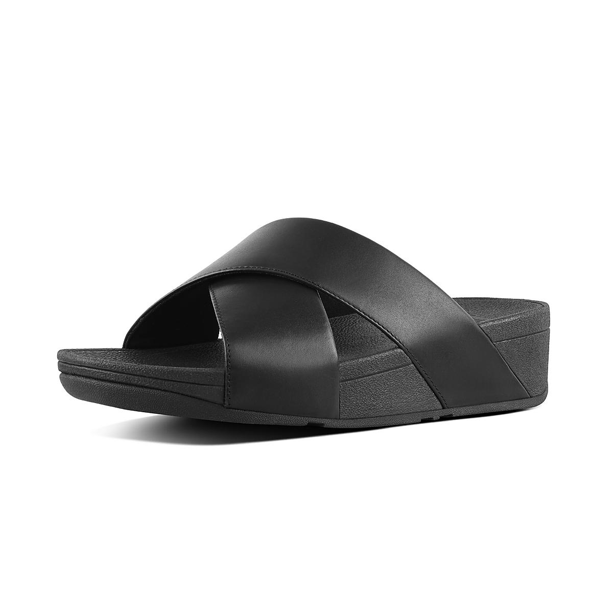 Fitflop LULU Leather Cross Slides Sandalen Dames Zwart | GIZ094312