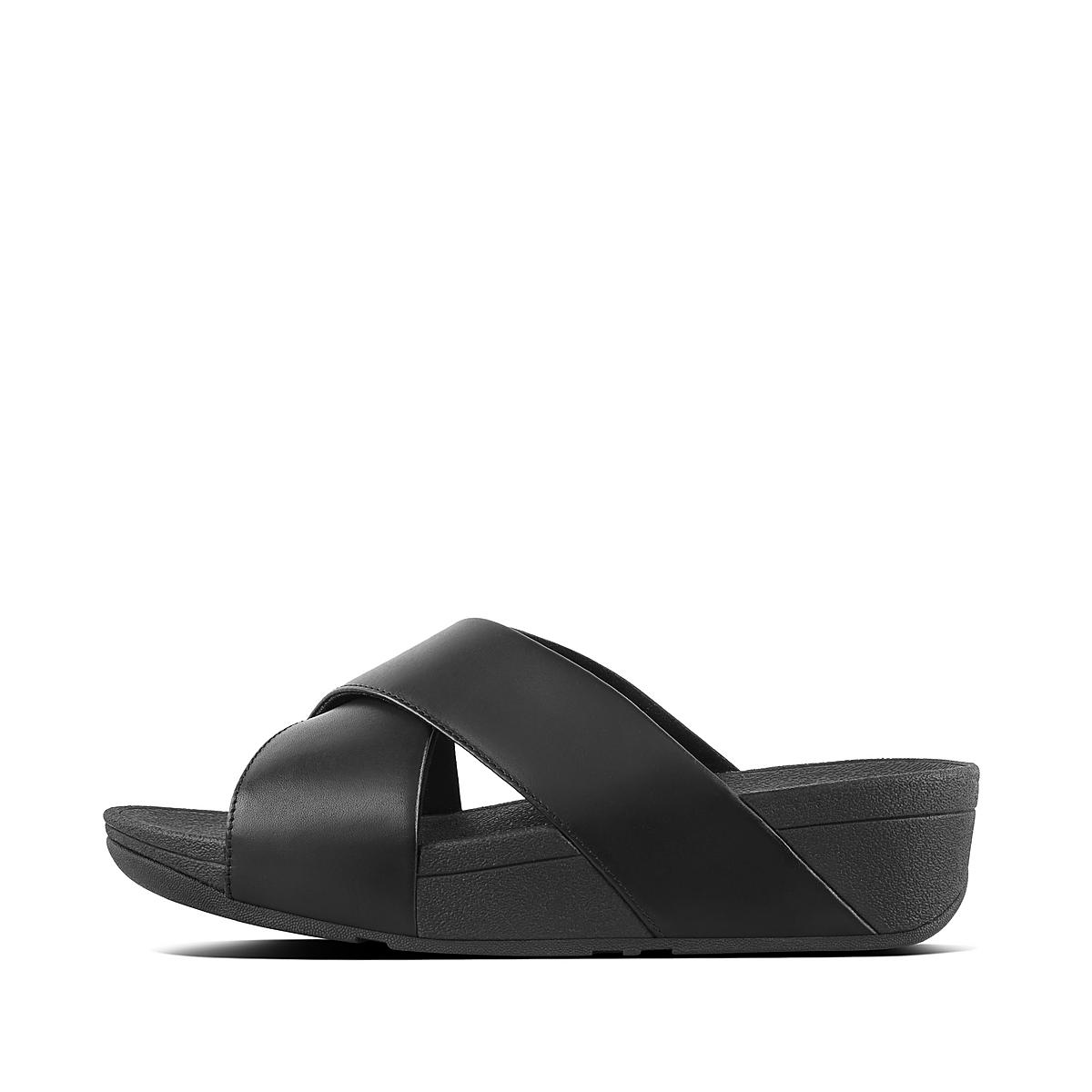 Fitflop LULU Leather Cross Slides Sandalen Dames Zwart | GIZ094312